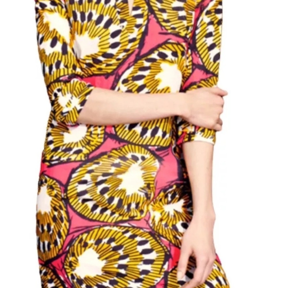 J. Crew Pink, Yellow and White Graphic-Print Long Sleeve Dress